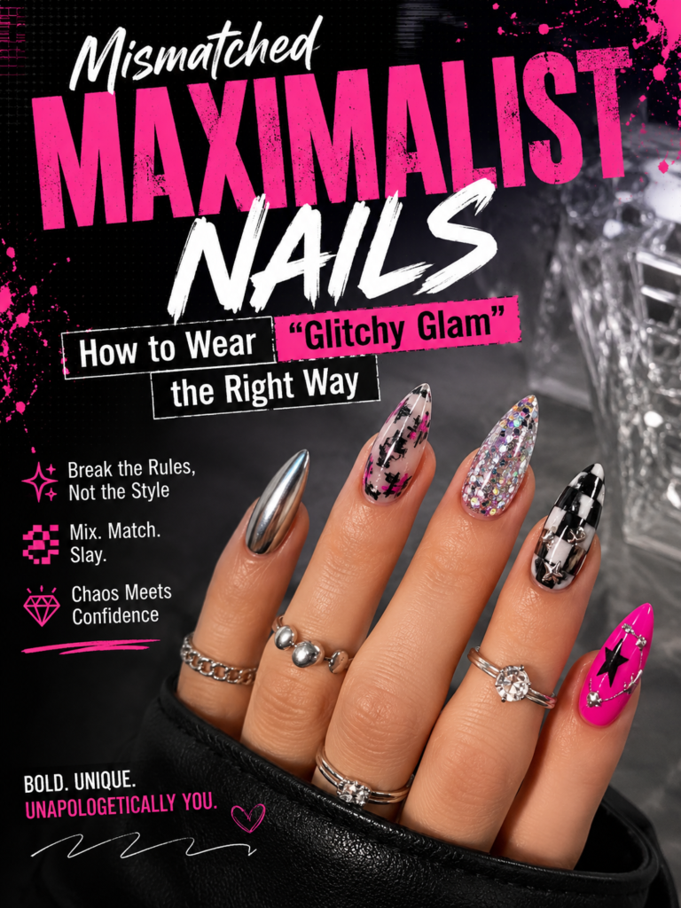 Mismatched Maximalist Nails: How to Wear “Glitchy Glam” the Right Way